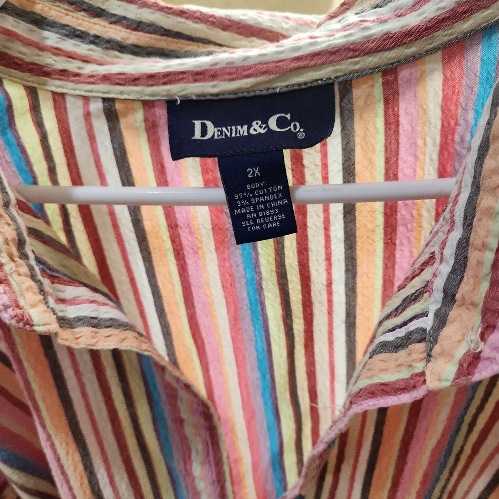Denim&Co Vibrant Striped Blouse Size 2x - Picture 2 of 7